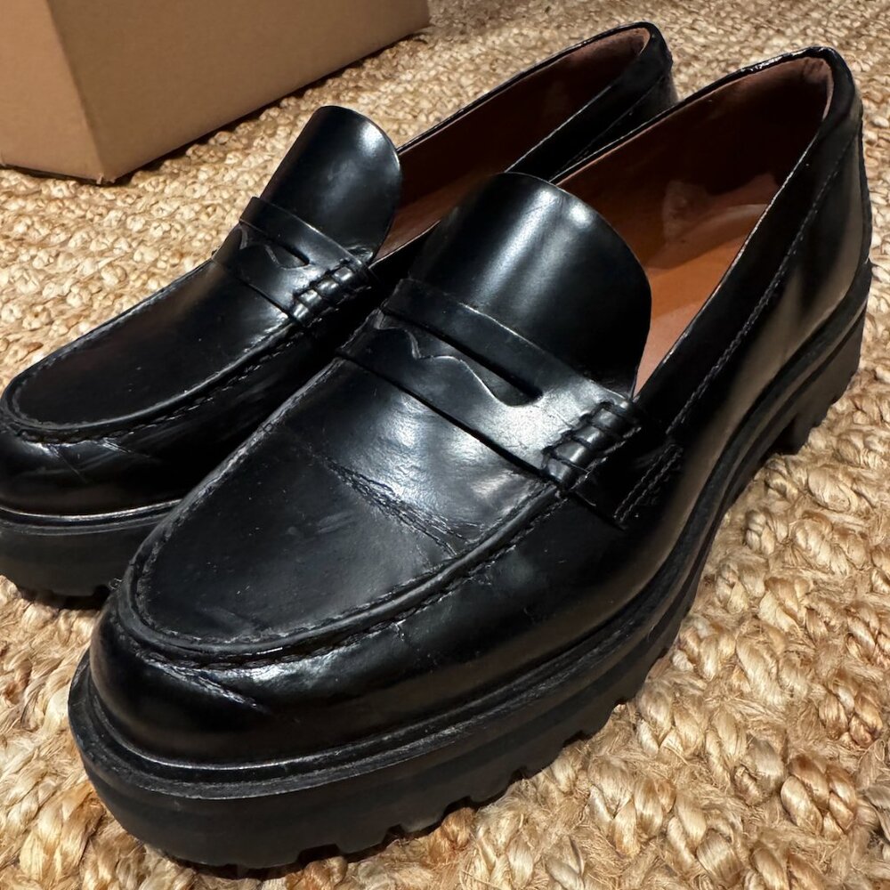Reformation Agathea black leather lugg sole loafers - size 10 - Picture 2 of 5
